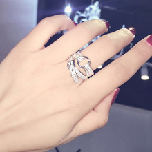 潮人个性创意指环饰品s925纯银皮带扣食指锆石戒指女款日韩国学生