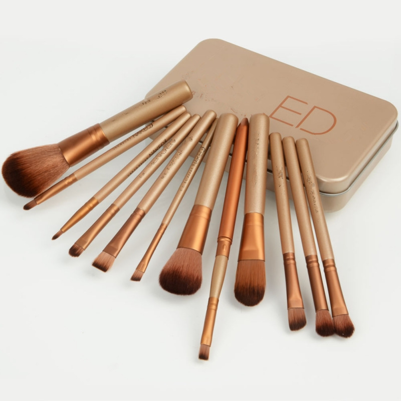 makeup brush 12 gold iron boxed makeup brush portable nk3 iron box set beauty tool manufacturer