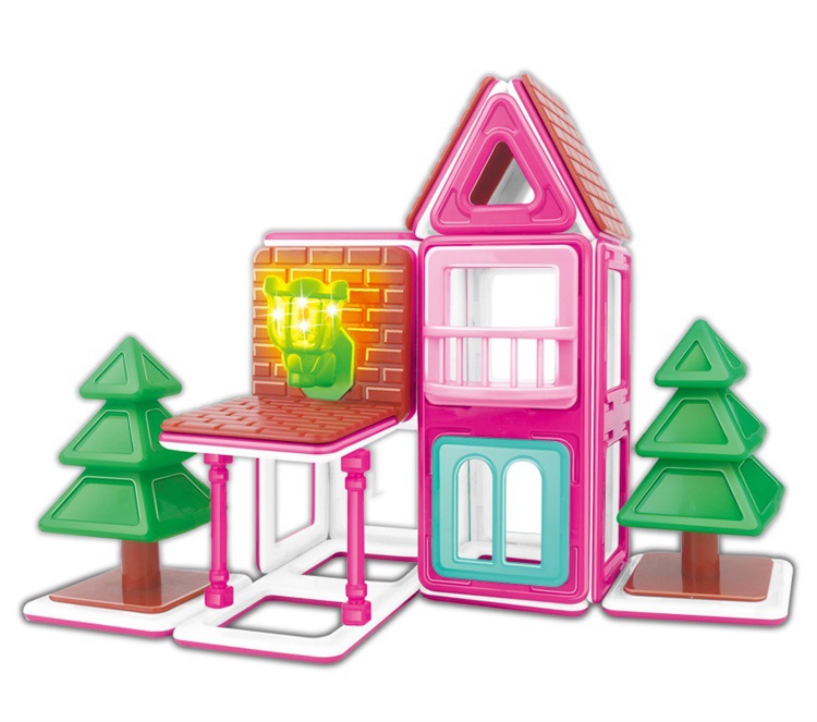 儿童益智磁力积木玩具 百变自装拼装趣味粉色小屋磁力片积木26pcs