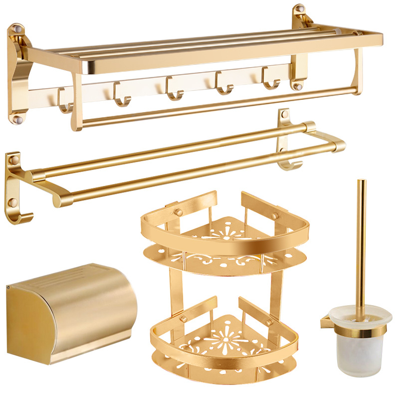 新款免打孔太空铝卫浴挂件套装 土豪金加厚五金挂件批发