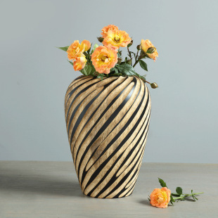 东南亚手工木质花瓶客厅餐桌台面干花花插花器 创意实木装饰摆件