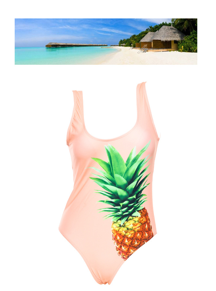 2018新款欧美时尚印花菠萝女士泳装性感露背连体游泳衣女一件代发