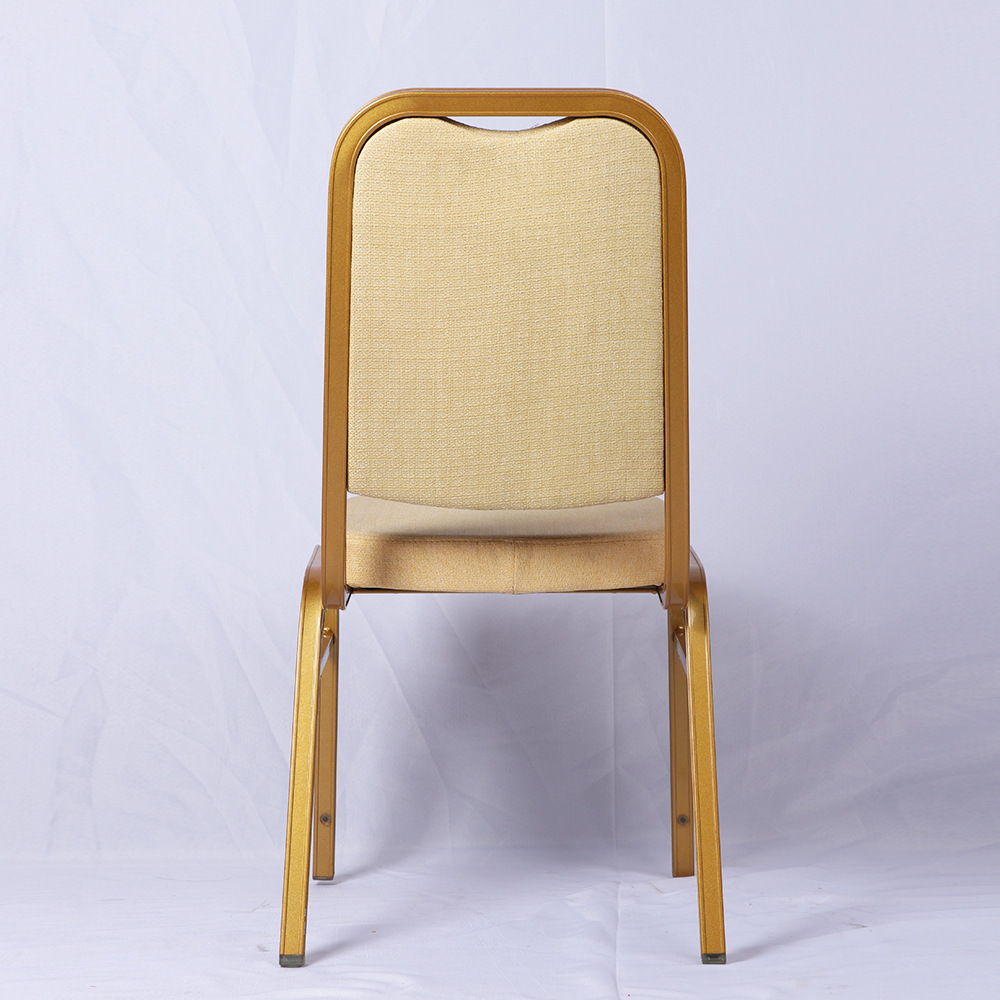 高密度定型绵工字铝管宴会餐椅 金色金属烤漆平头背酒店餐厅椅子