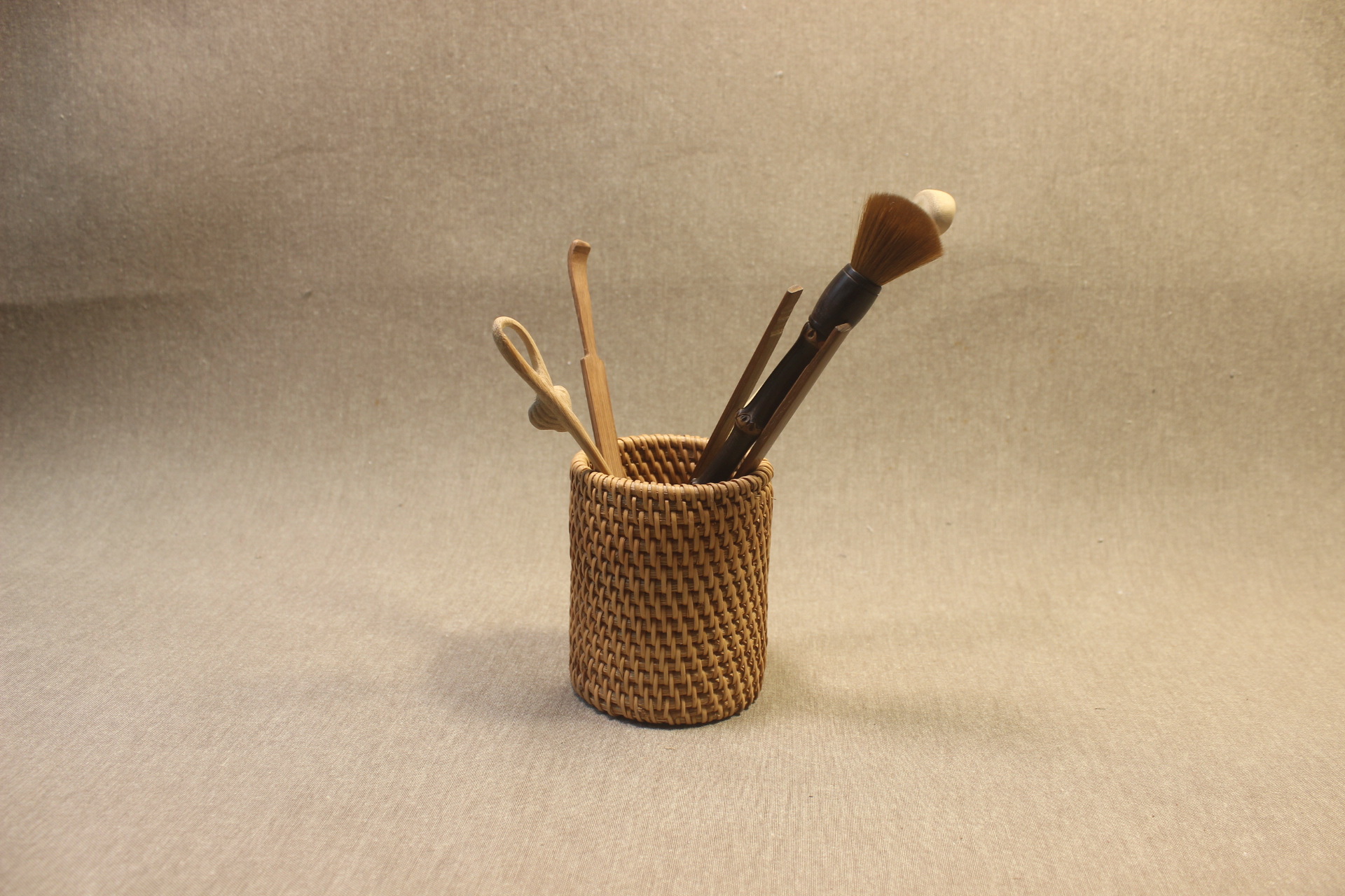 七月七秋藤编笔筒 杯笼藤制工艺品编织茶道配件六君子