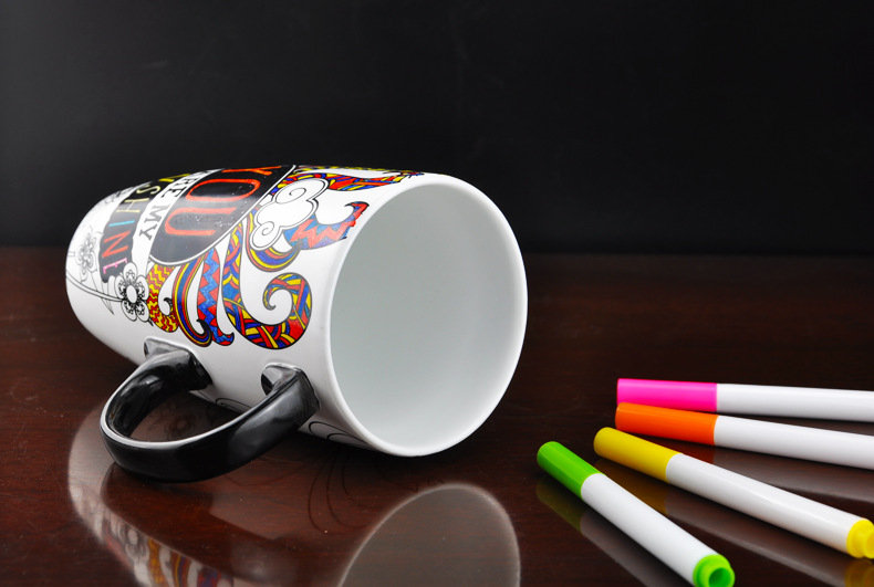 涂画杯 大号陶瓷马克杯 简约绘画水杯 新款diy手工自制陶瓷杯子