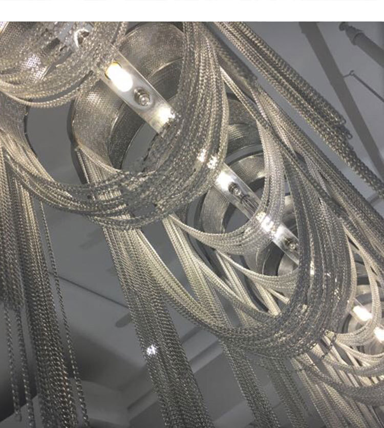 后现代拱形铝链条吊灯悬浮环形光影酒店会所客厅餐厅流苏链条吊灯