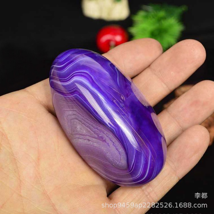 天然紫色缠丝玛瑙原石手把件 原料紫玛瑙手玩件把玩石