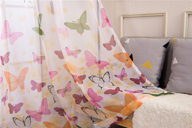 窗帘布室内纱帘批发印花蝴蝶窗纱客厅卧室阳台纱窗门帘可水洗