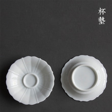 景德镇陶瓷杯垫茶托 手工雕刻花瓣玉泥杯托 创意功夫茶具隔热垫
