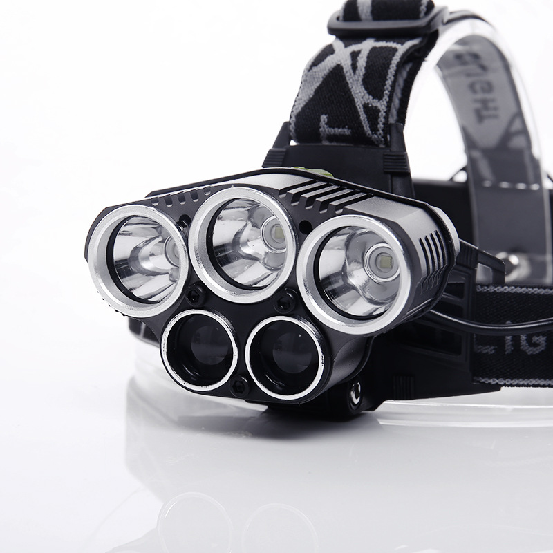 厂家直销强光五灯头戴式 t6电筒户外野营灯探明灯钓鱼头灯批发