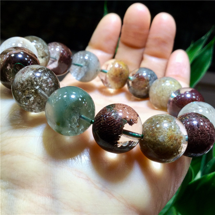 东海水晶天然春夏秋冬四季彩幽灵聚宝盆手链