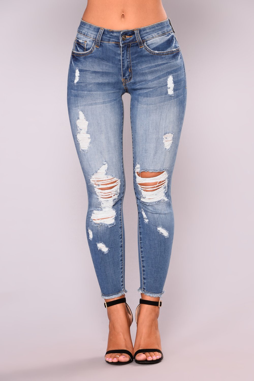 Foreign Trade Women's Clothing Amazon Factory High Elastic Cropped Ripped Women's Skinny Skinny Hip Raise Fashion Jeans