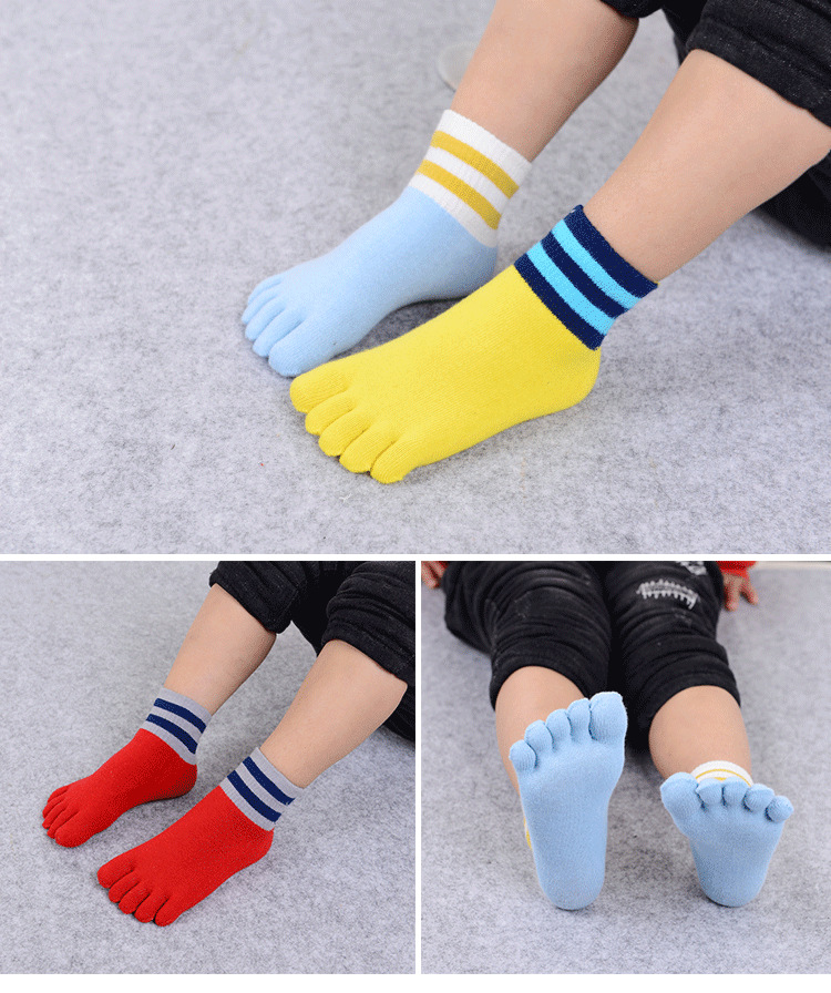 春夏儿童五指袜纯棉 小童学院风两条杠全棉无根分趾袜 1-4岁款