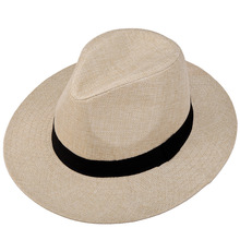 夏季大沿男士礼帽 麻料大平沿中老年男士遮阳帽防风帽凉帽