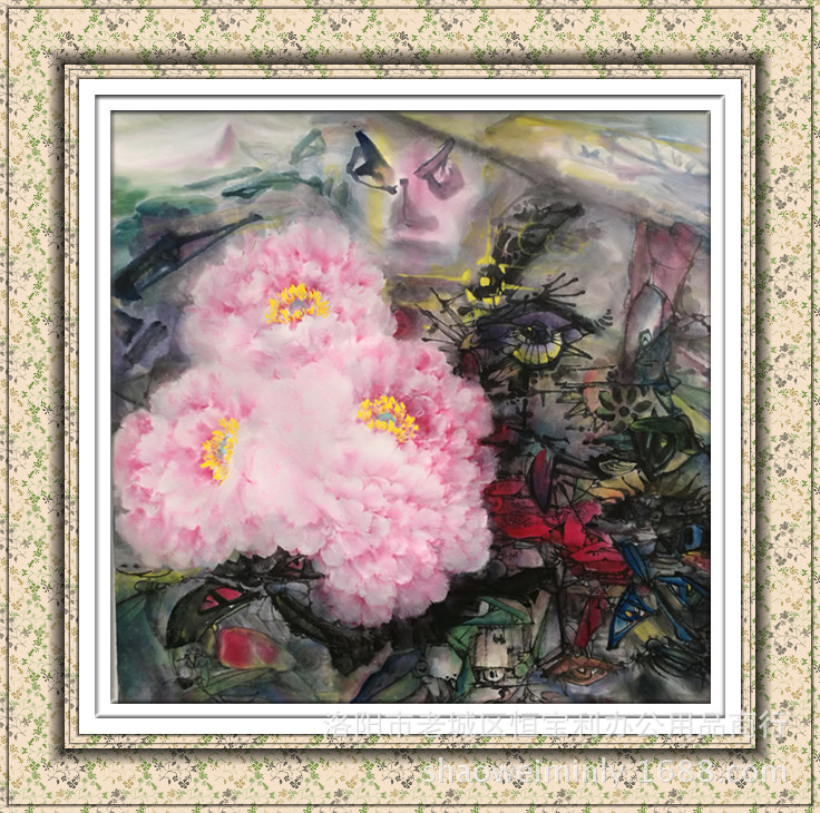 精意门创始人唐玉年创作一米大冰棱体牡丹画六尺斗方