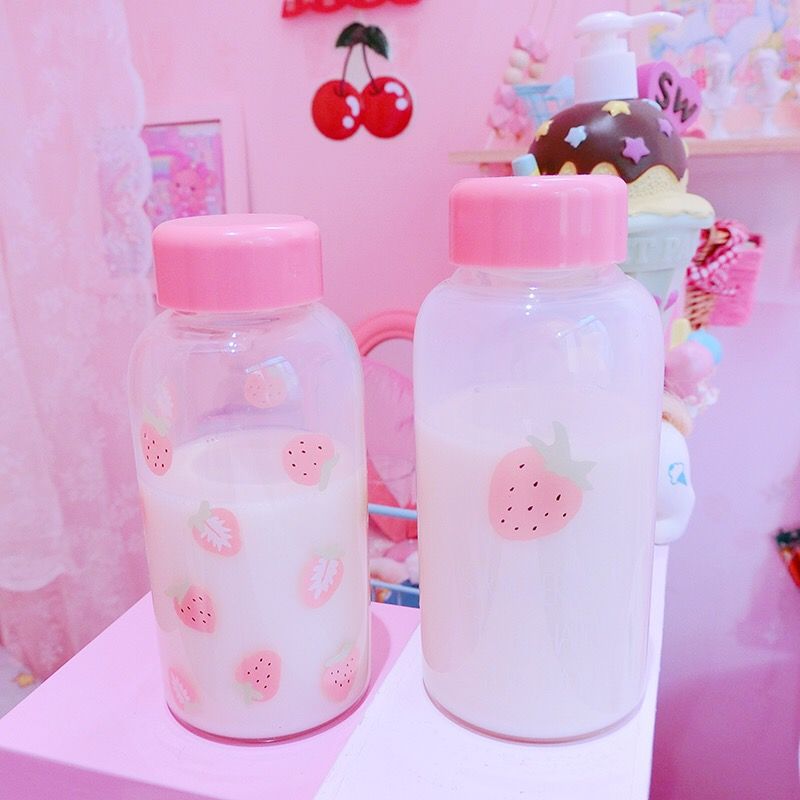 日系卡通可爱透明草莓玻璃水杯学生便携软妹少女水瓶随手杯玻璃杯