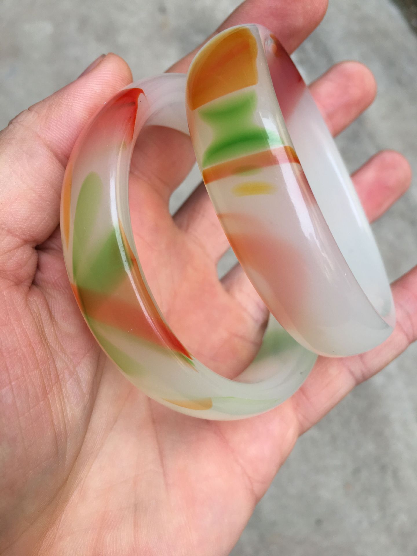 三彩色手镯女款手镯子翡翠色手镯花色手镯玉石色