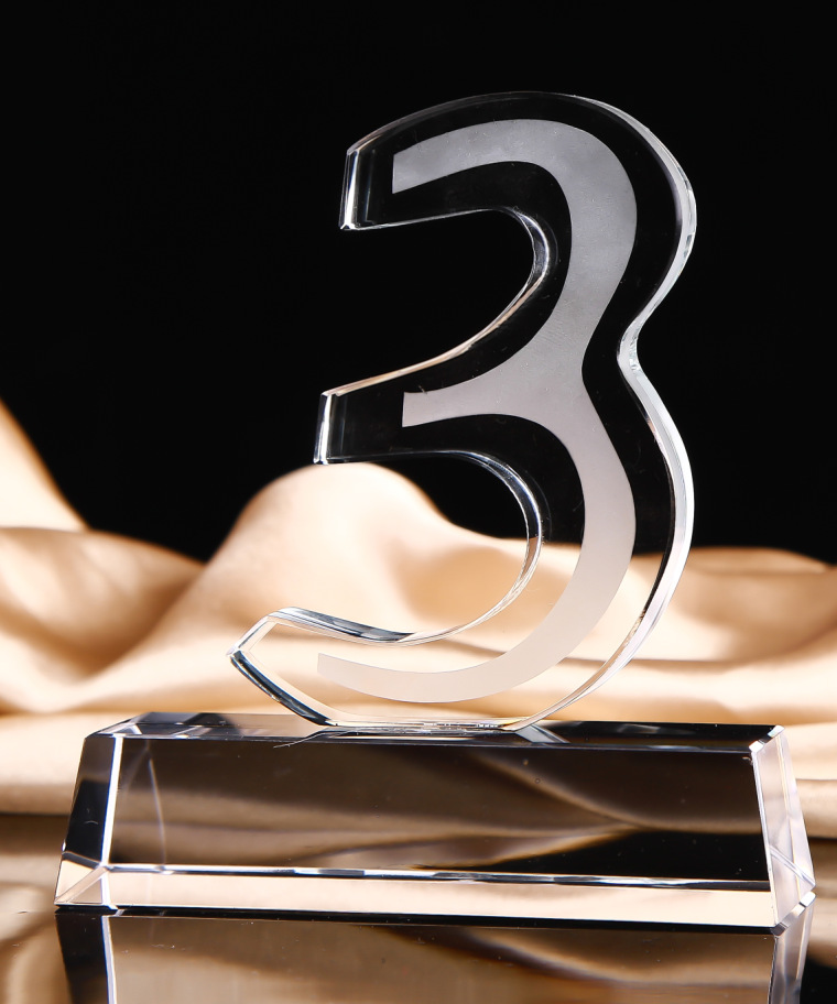 水晶数字奖杯奖牌 10周年十佳员工奖牌奖杯创意礼品公司定制奖杯