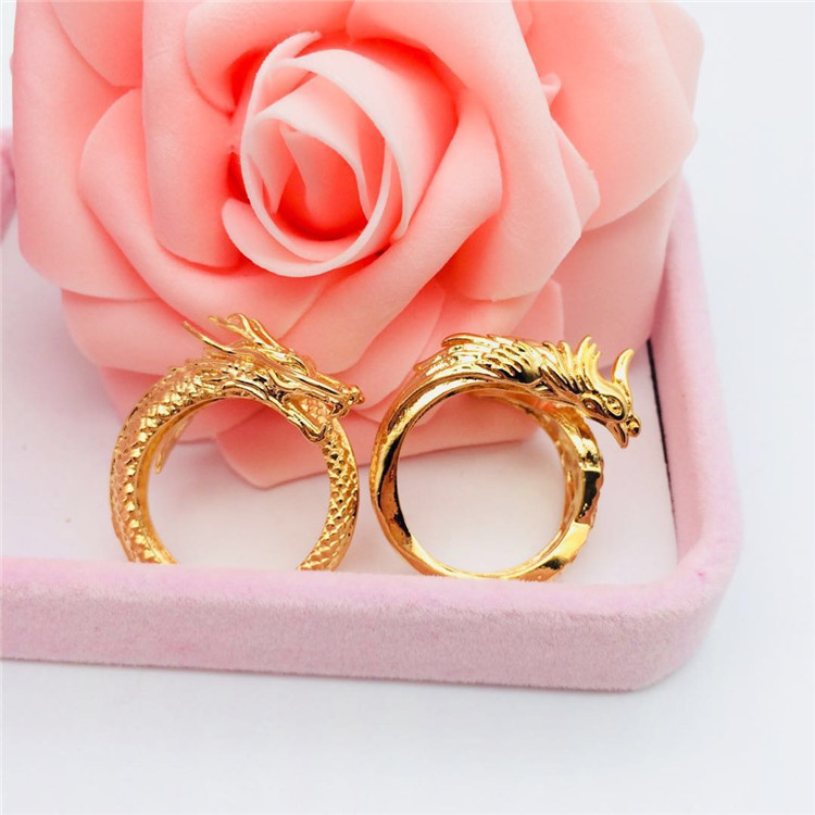 越南沙金首饰黄铜镀金饰品 情侣对戒 龙凤戒指活口龙凤戒配饰批发