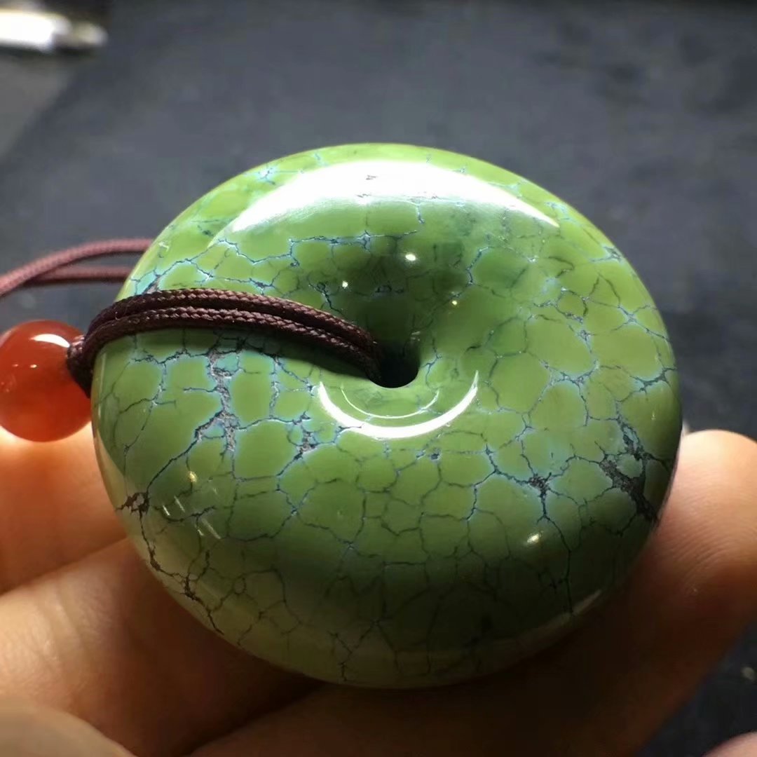 天然原矿高瓷绿松石菜籽黄大平安扣挂件 无坑无裂 一件代发