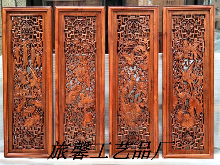 中式客厅隔断实木玄关移动屏风落地座屏个性木雕公司形象墙logo图案