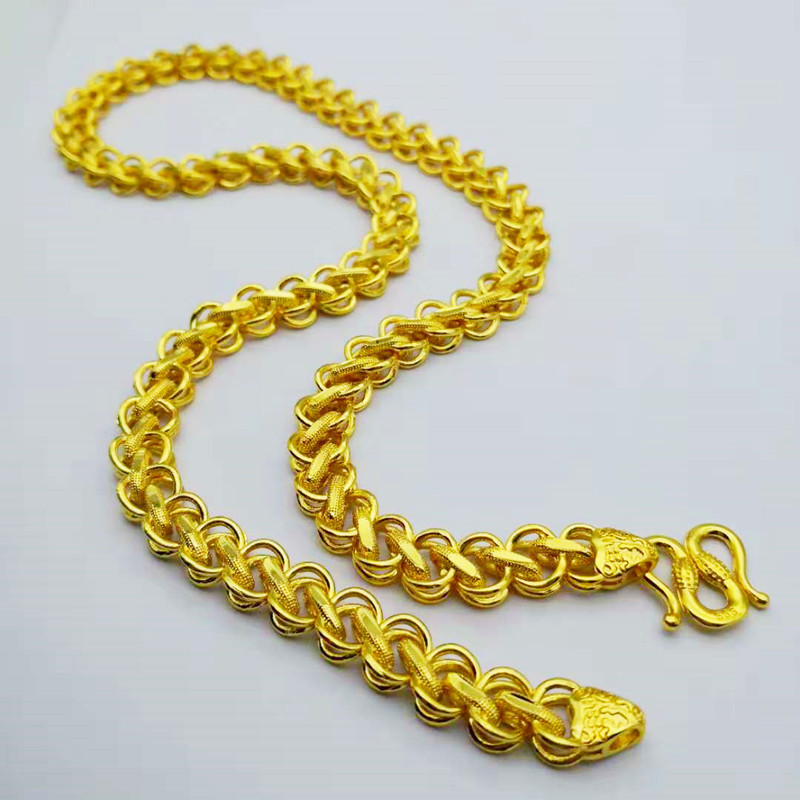 网络爆款沙金粗项链男士 10mm大金链子 24k镀金泰国链60厘米长