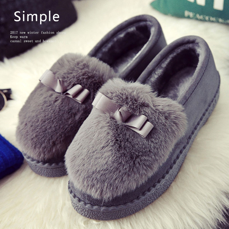 Cotton Shoes Women's Loafers Autumn Winter Thermal Velvet Cotton Slippers Fluffy Shoes Korean Style Low Top Flat Slip-on Lofter