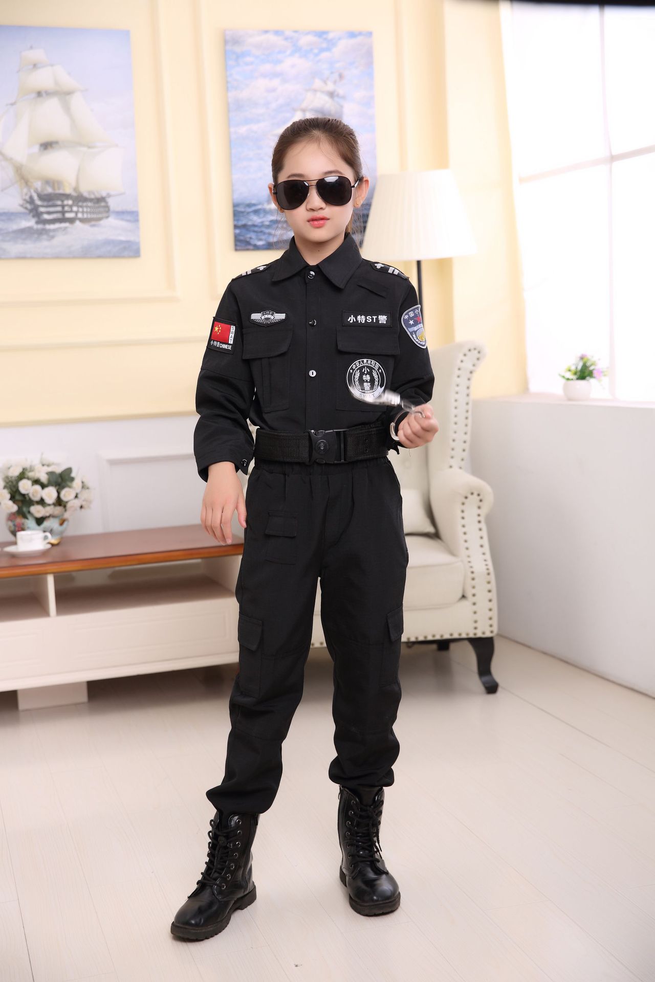 儿童特警演出服男女童警察服装中小学幼儿军训小特警野战套装春秋