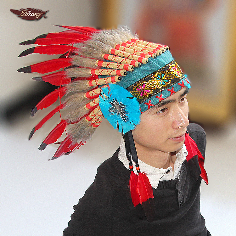 厂家直销印第安头饰印第安酋长羽毛头戴传统舞台演出头饰装饰道具