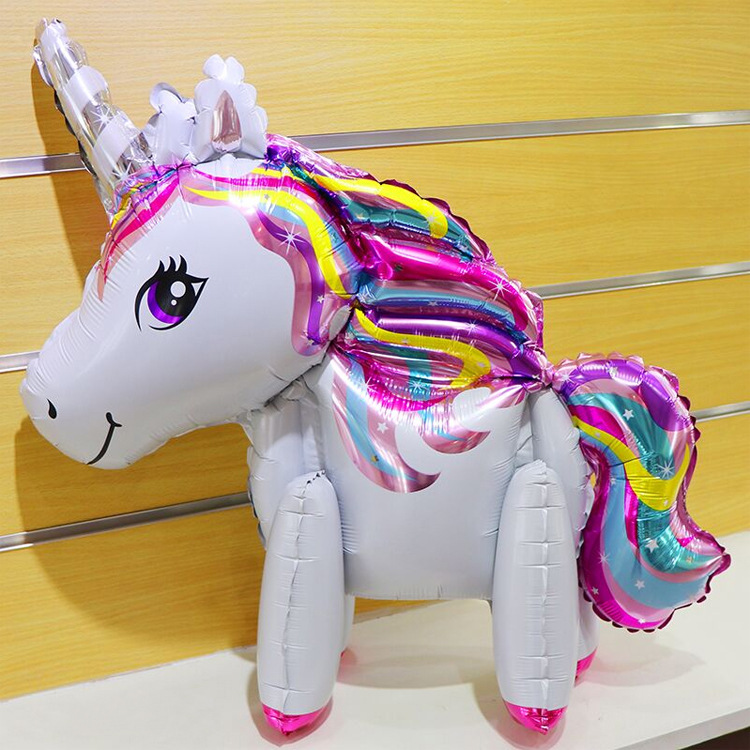 儿童生日周岁派对装饰组装独角兽铝膜气球 3d立体站立彩色马气球