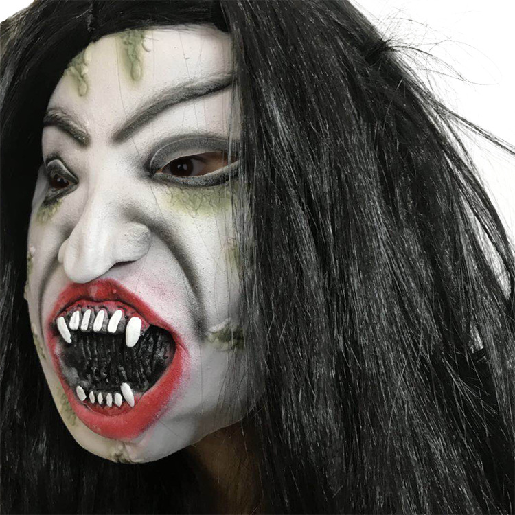 白发魔女料脸面具魔鬼恐怖鬼脸万圣节套头假面演出派对吓鬼节面具