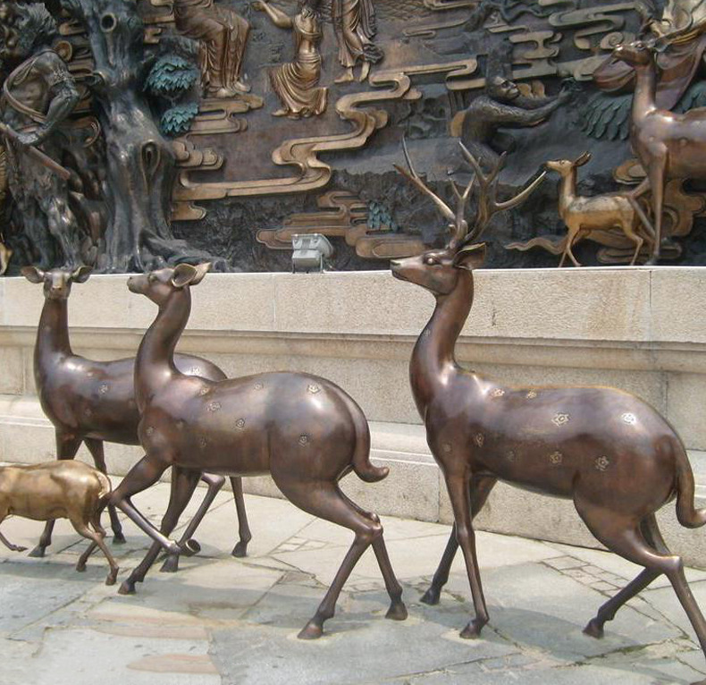 定制各种铜雕动物 大型户外景观艺术铜雕塑 铜鹿金属雕塑摆件