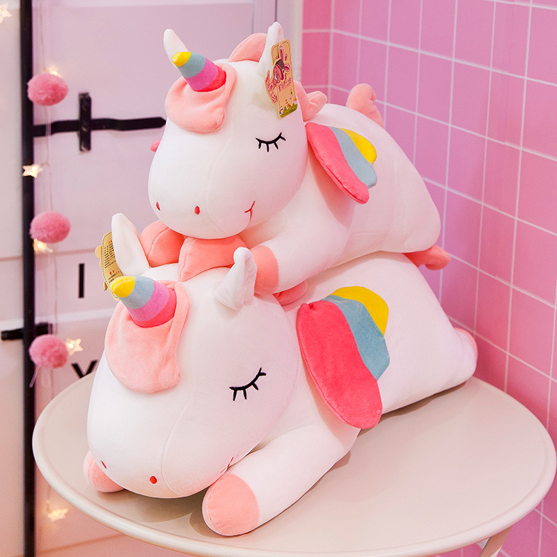 Cross-Border Foreign Trade Angel Unicorn Doll Pillow Cute Rainbow Pony Plush Toy Pink Girlish Doll