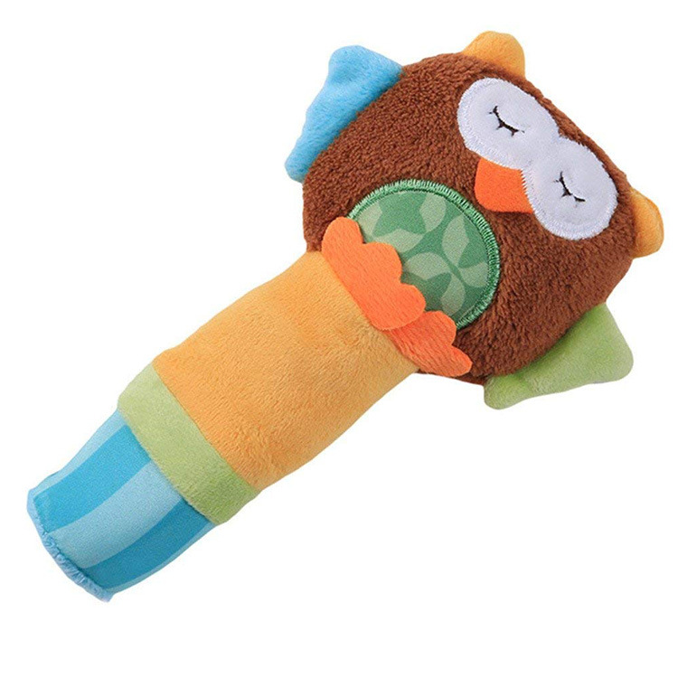 c715卡通猫头鹰毛绒响铃玩具 婴儿益智安抚摇铃 母婴礼品来图定制