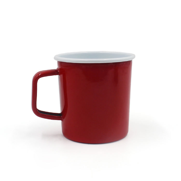 定制logo 出口欧美高质量加厚卷边搪瓷杯 红色珐琅杯带把手 420ml