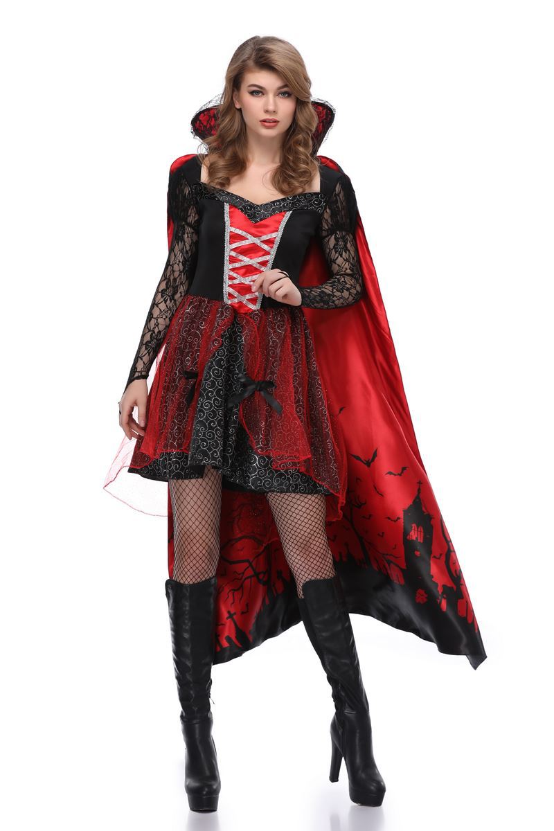 万圣节狂欢女伯爵 吸血鬼伯爵夫人 印花披风款欧洲贵族情趣套装