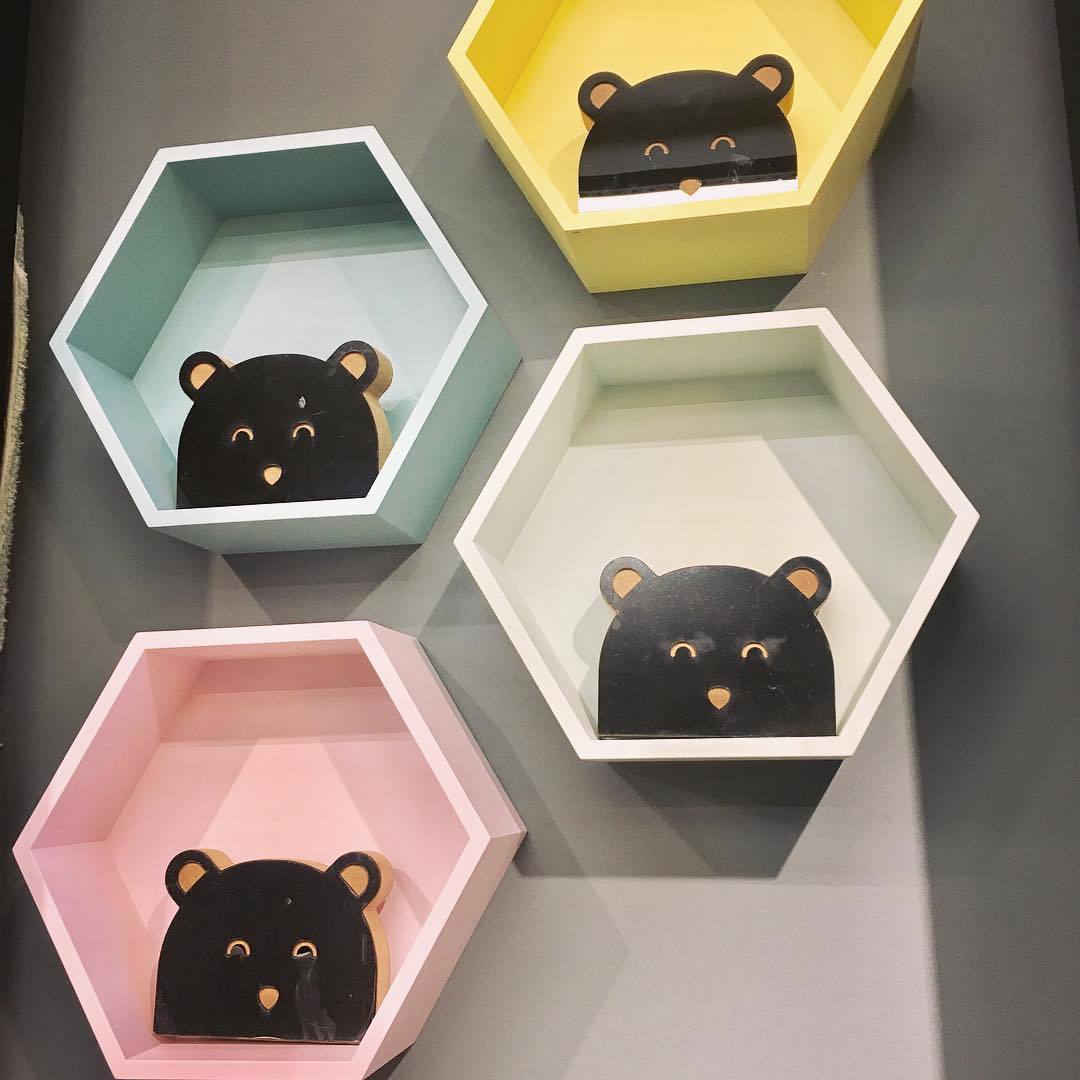 ins北欧风 家居墙面简约创意实木六边形置物架墙面装饰壁挂