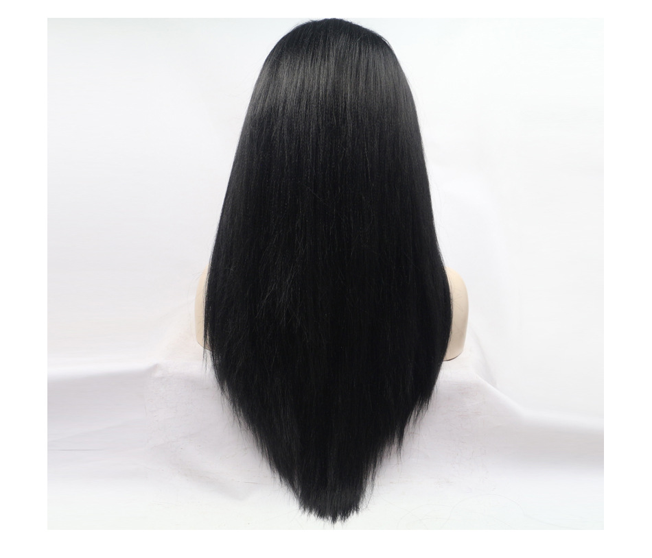 欧美热款 化纤假发wig 黑中长直披肩发套 化纤蕾丝头套 一件代发