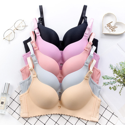 清纯学生无钢圈文胸 波浪纹无钢圈文胸 透气胸罩调整聚拢文胸