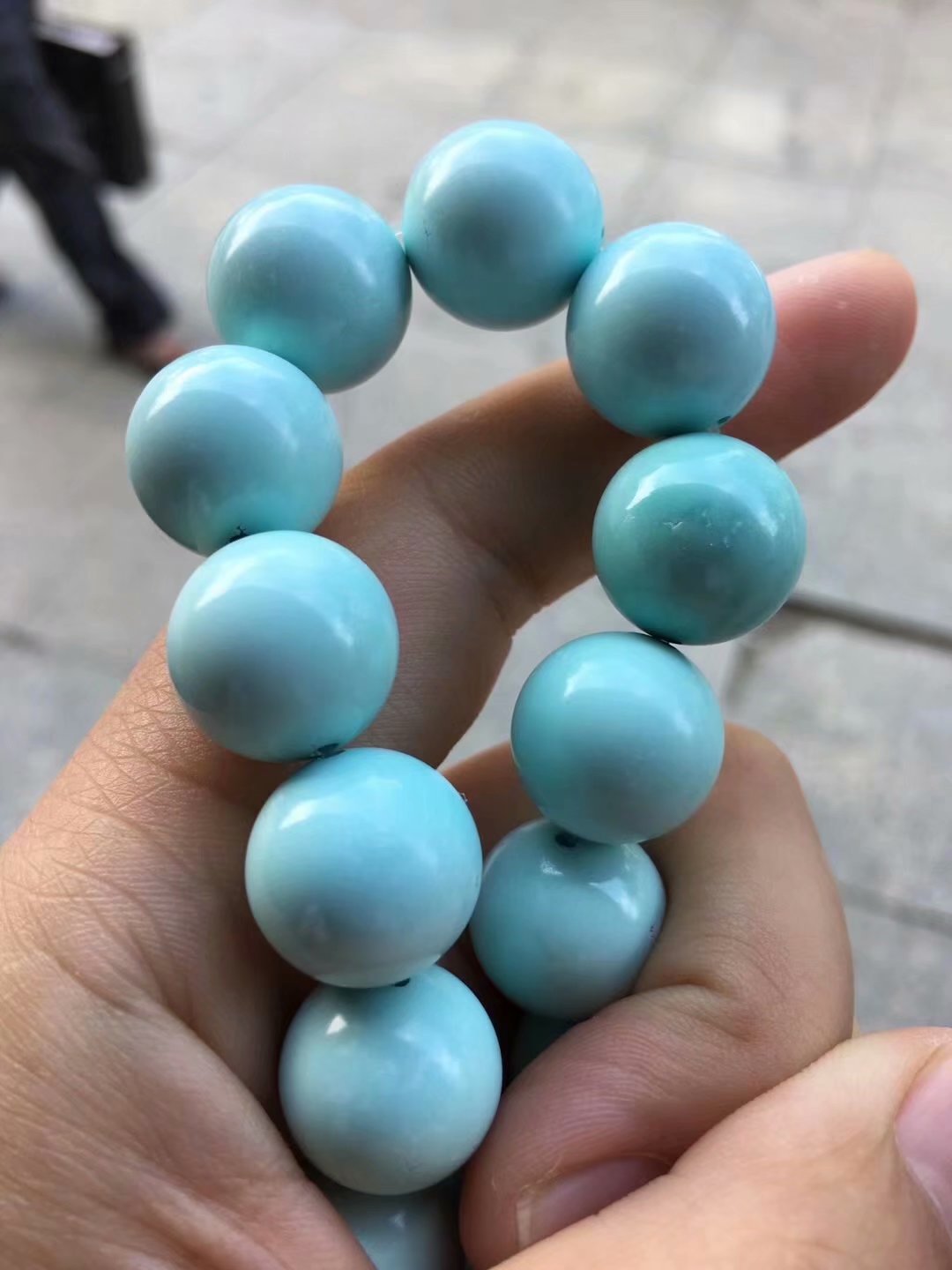 天然原矿高瓷秦古919矿口一窝料绿松石圆珠手串收藏品 附地大证书