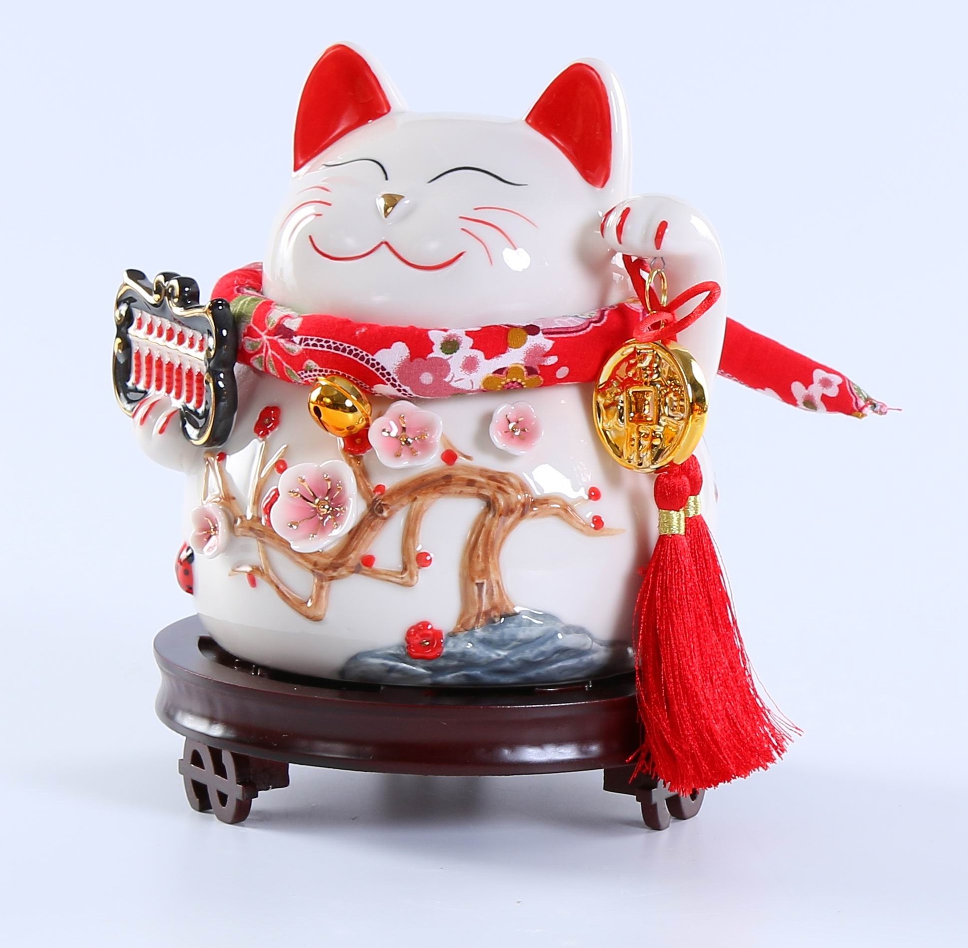 中国风陶瓷招财猫存钱罐8寸精打细算(木) 开业礼品家居摆件