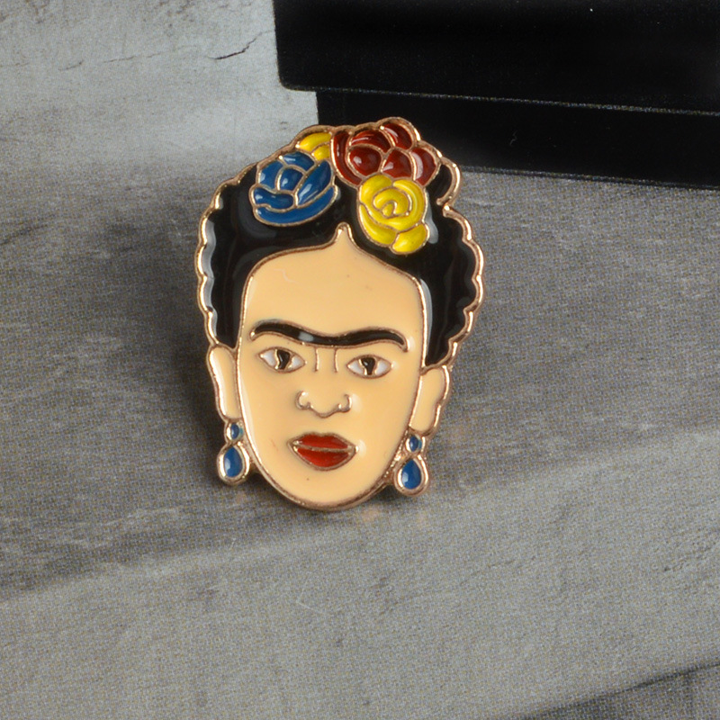 欧美爆款墨西哥知名女画家frida kahlo卡通头像珐琅胸针徽章