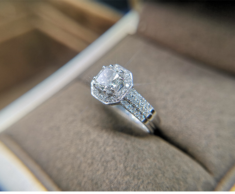 白18k金1克拉群镶钻戒女异形钻戒指雷迪恩克拉钻石戒指婚戒现货