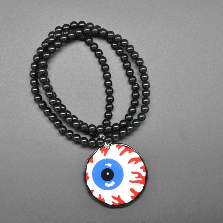 日韩搞怪恶魔眼球嘻哈项链 时尚个性夸张长款圆珠亚克力挂件批发