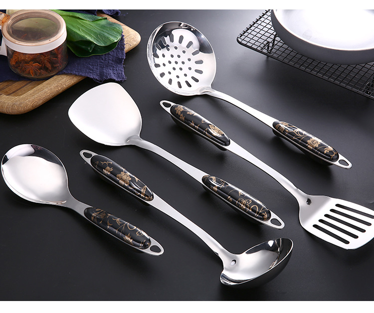 厂家直销不锈钢厨房用品 隔热防烫手柄铲子勺子 烹饪勺铲五件套