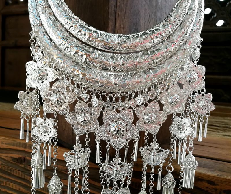 贵州苗族苗银头饰帽子项圈纯手工苗族银饰银饰演出服民族配饰