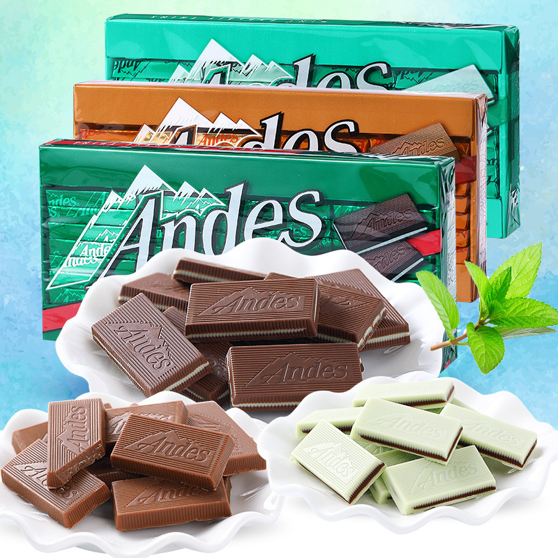 美国进口安迪斯/安迪士andes单层薄荷巧克力132g28片代可可脂零食