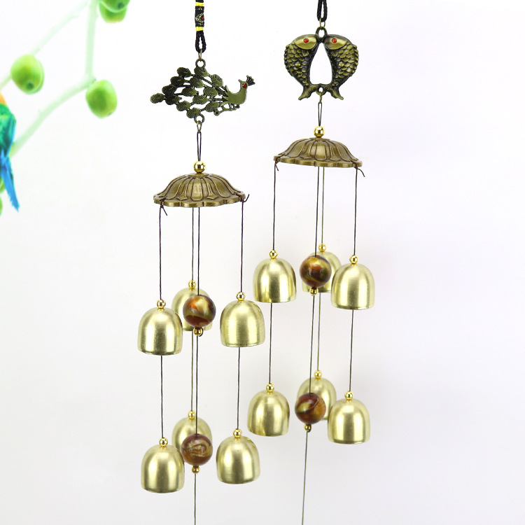 复古金属风铃双鱼风铃门窗挂 创意家居门铃6铃铛 风水挂件
