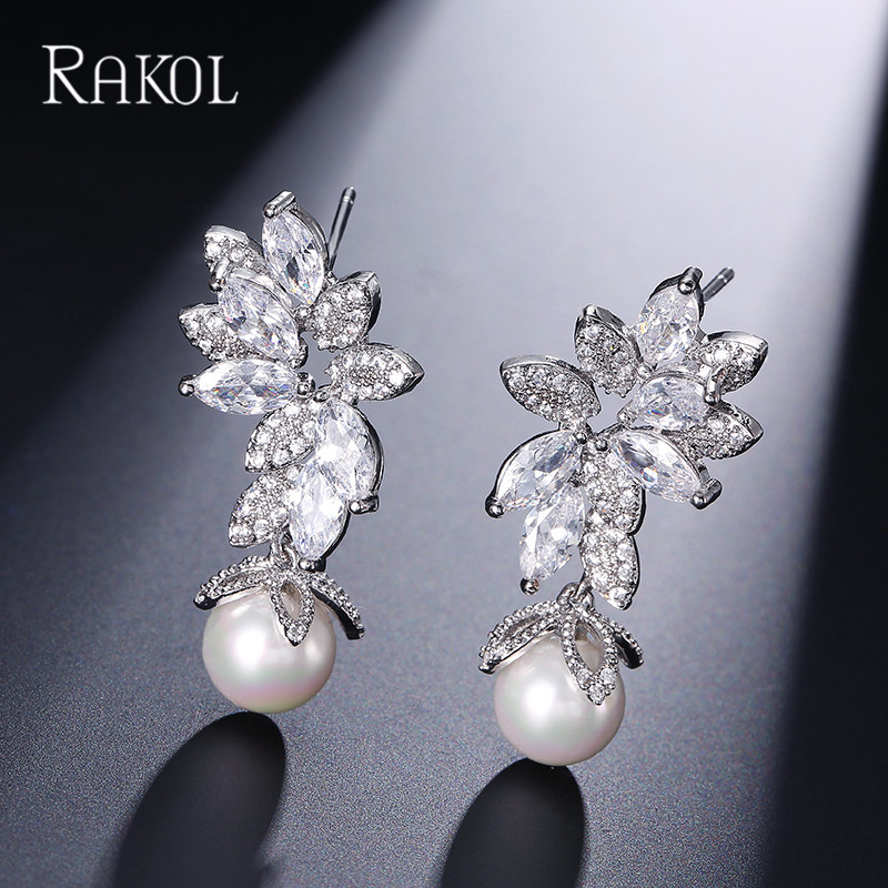 Rakol Korean Fashion Creative Flower Pearl Earrings Women's Exquisite Wedding Dinner Wedding Dress Earrings