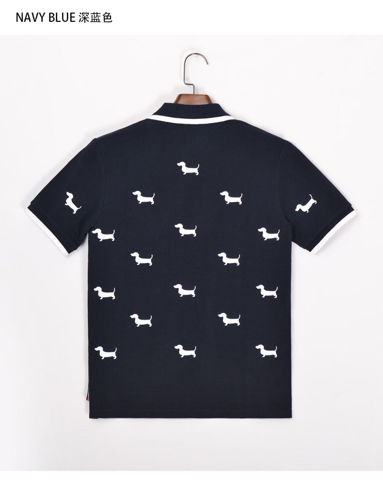 tb thom2018夏季新款小狗刺绣翻领短袖polo男式保罗衫过年定制版